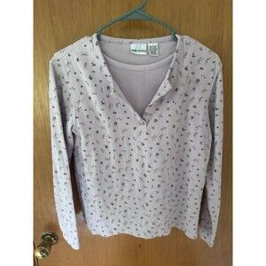 Bobbie Brooks Pointelle Floral Henley Top Womens Small Purple Long Sleeve Y2K